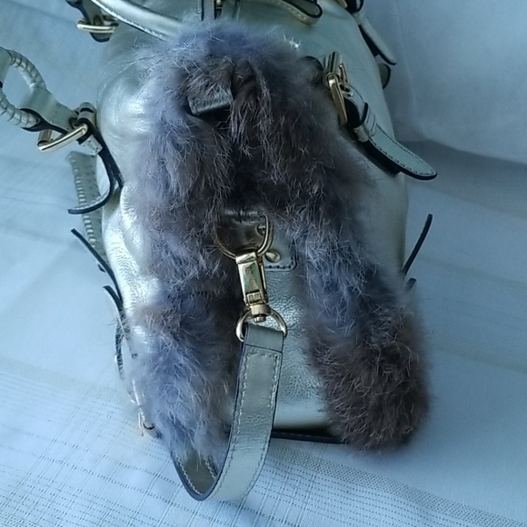 Satchel Bag With Fur Trim - Picture 4 of 9